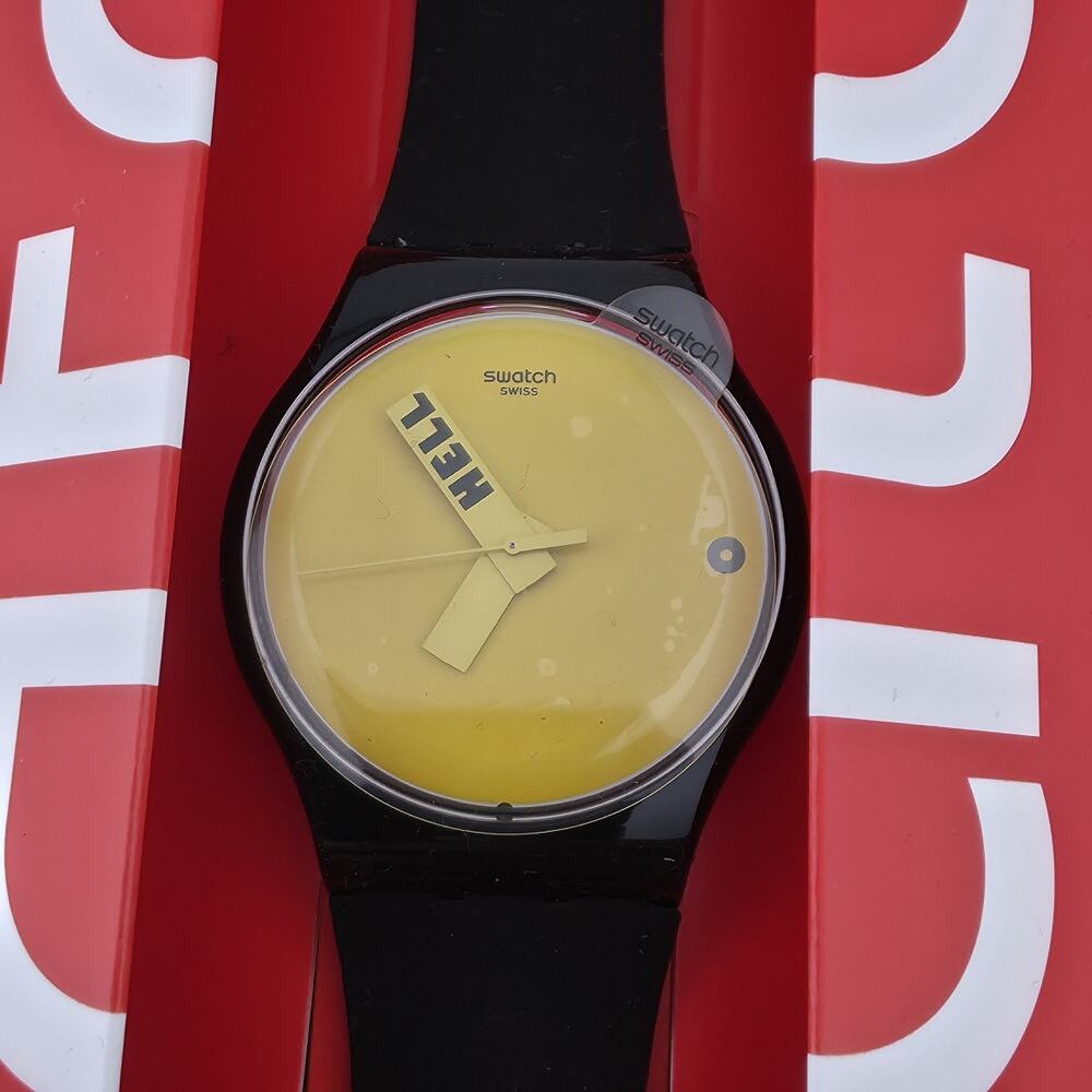 Swatch Ciao Tutti SUOB120 Black Yellow Swiss Watch 41mm New In Box NOS Rare